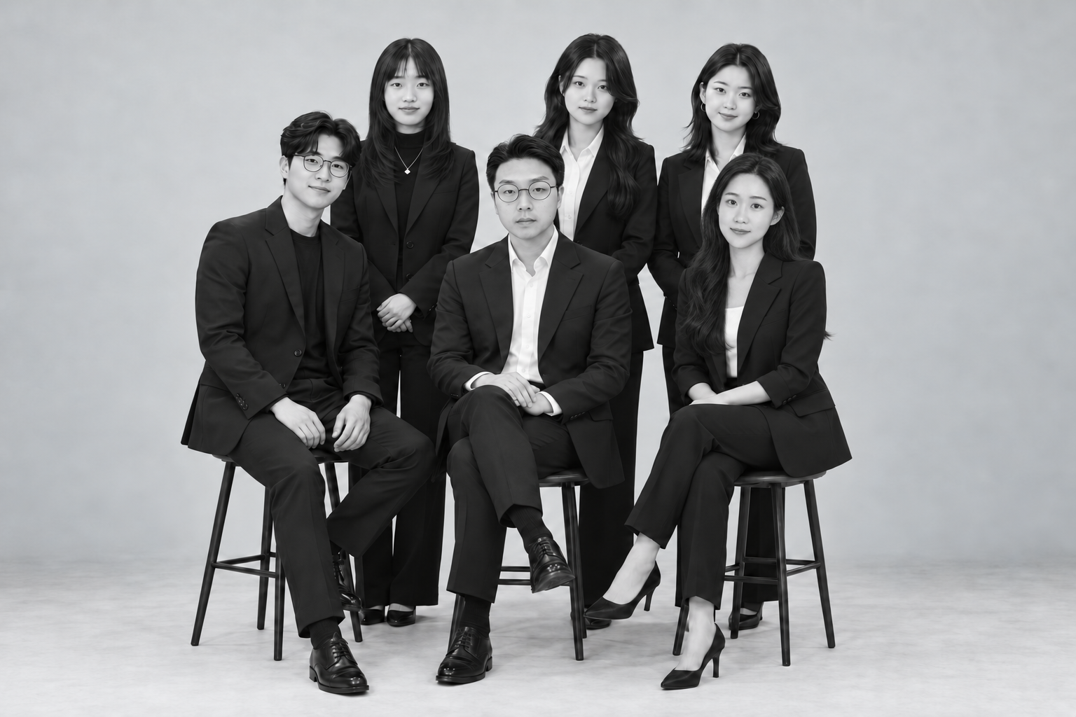 랑그에튜 학원 강사진과 TA 조교진 여섯 명의 단체사진